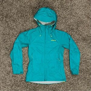 Patagonia Womens Torrentshell Rain Jacket Size XS Teal Hoodie